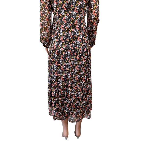 Loft Floral V-Neck Long Sleeve Tiered Midi Dress Women SZ 10 Back Zipper Closure - Picture 11 of 12